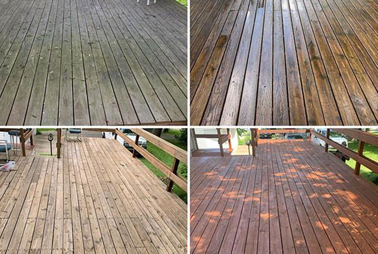 Mantenimiento de deck de madera antes y después